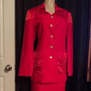Ashro Vibrant Red Blazer with Embellished Details